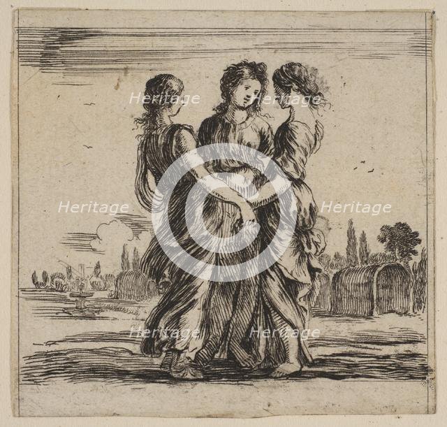 The three graces, from 'Game of Mythology' (Jeu de la Mythologie), 1644. Creator: Stefano della Bella.