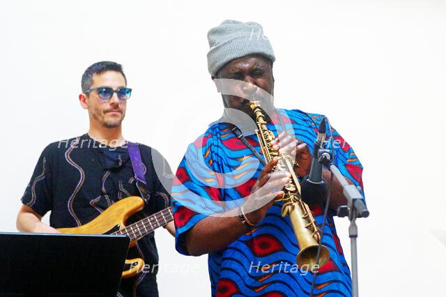 Tony Kofi and Mikele Montolli, Basil Hodge Quintet...Loughton, Essex, 29 Apr 2023. Creator: Brian O'Connor.