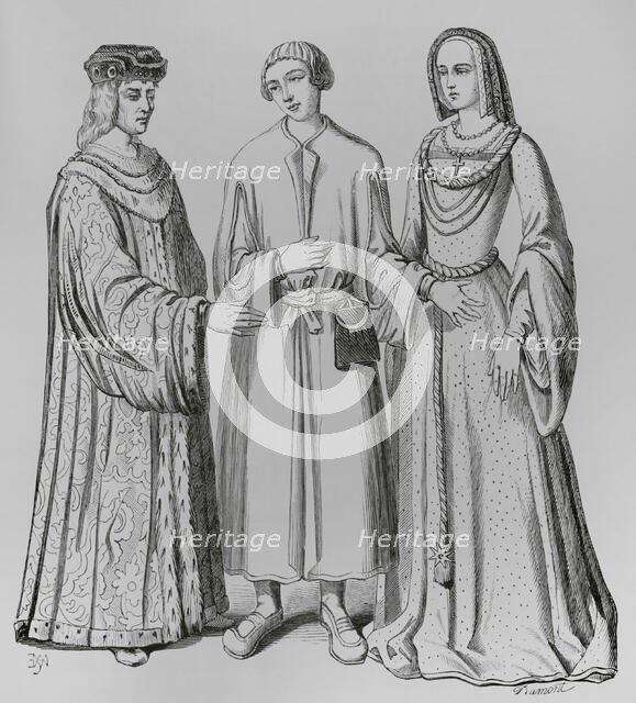 Costume of a lord or rich bourgeois, of a bourgeois or merchant...of the time of Louis XII, 1878. Creator: Unknown.