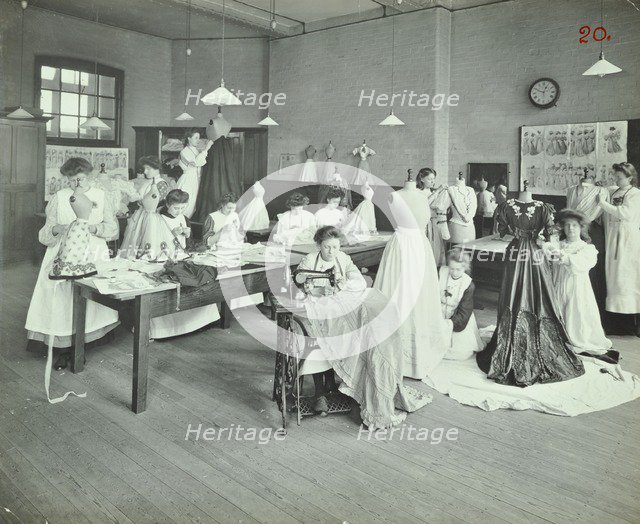 Dressmaking class, Borough Polytechnic, Southwark, London, 1907. Artist: Unknown.