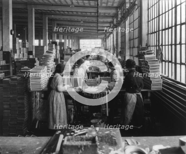 Wooden Box Industry: women in work room of box factory, c1910. Creator: Frances Benjamin Johnston.