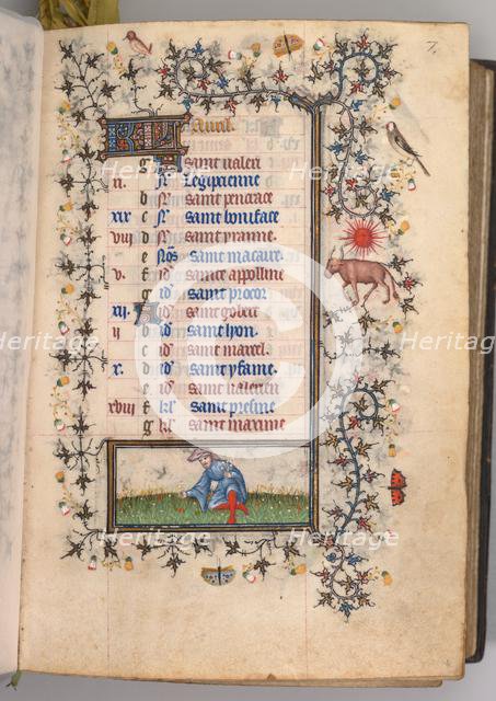 Hours of Charles the Noble, King of Navarre (1361-1425): fol. 4r, April, c. 1405. Creator: Master of the Brussels Initials and Associates (French).