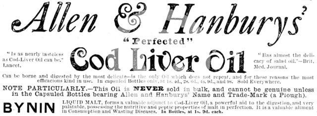Advertisement for Allen & Hanbury’s Cod Liver Oil, 1890. Creator: Unknown.