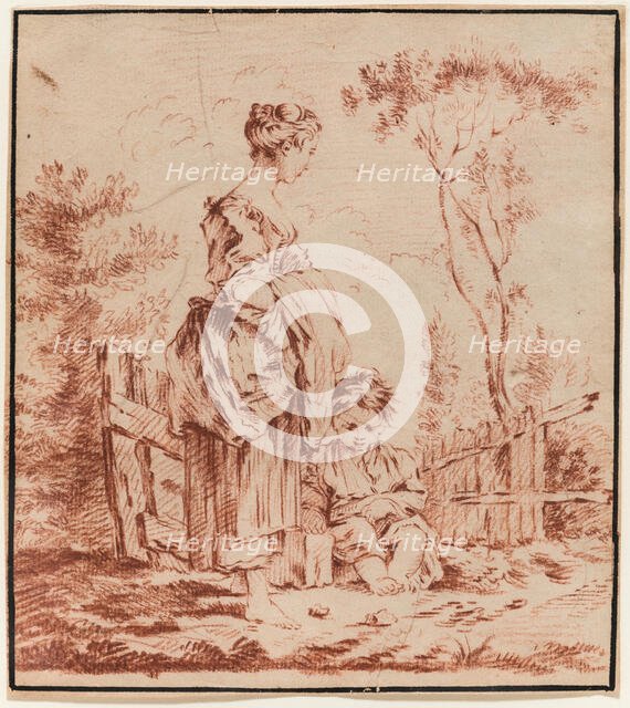 Young Woman Standing with a Seated Child, 18th century. Creator: Unknown French; After François Boucher French, 1703-1770.