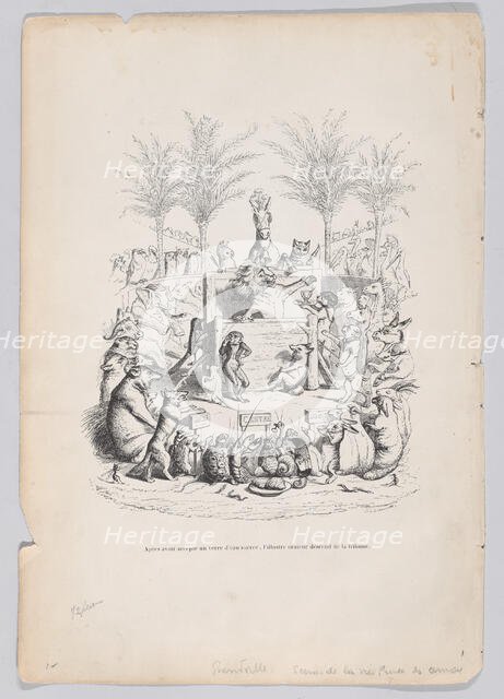 After accepting a glass of sweet water, the illustrious orator descends from the pl..., ca. 1837-47. Creator: Jean Ignace Isidore Gerard.