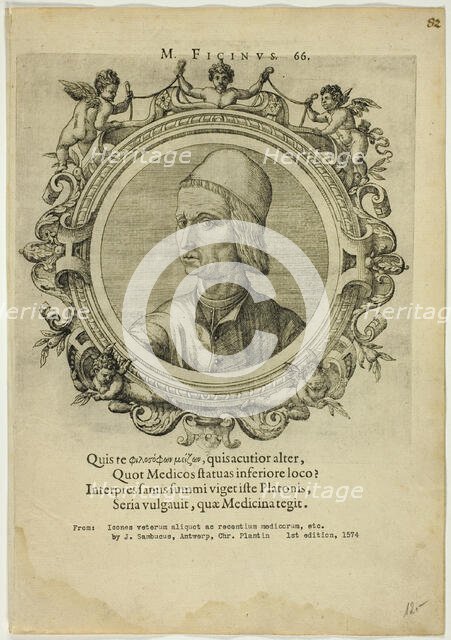 Portrait of Marsilio Ficino, published 1574. Creator: Unknown.