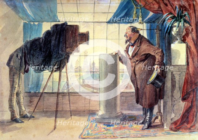 'Merchant at the Photographer', 1860s.  Artist: Petr Mikhailovich Shmel'kov
