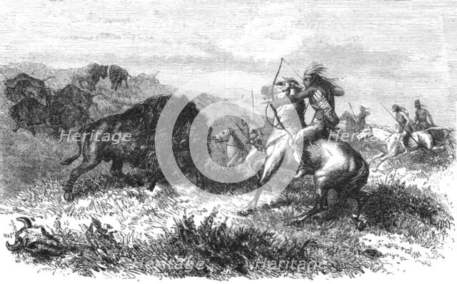 ''Indians hunting Bison; Ocean to Ocean, the Pacific railroad', 1875. Creator: Frederick Whymper.