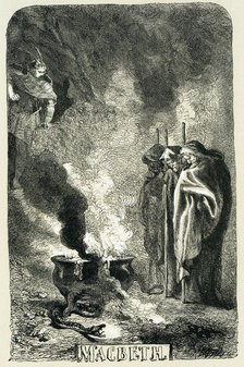 Macbeth visiting the three witches on the blasted heath, 1858. Artist: Sir John Gilbert