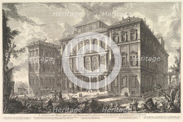 View of the palace of the illustrious Barberini family on the Quirinal Hill, desi..., ca. 1750-1759. Creator: Giovanni Battista Piranesi.
