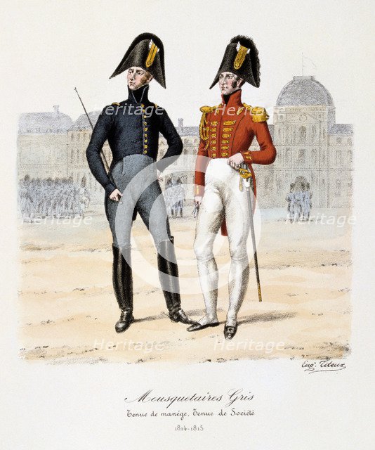 'Mousquetaires Gris, Tenue de Manége and Tenue de Socièté', 1814-15. Artist: Eugene Titeux