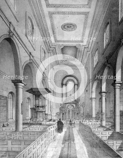 Interior of St Bartholomew-by-the-Exchange, City of London, c1835.                         Artist: Nathaniel Whittock