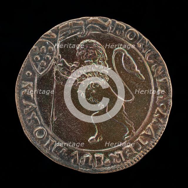 Rampant Lion Holding a Banner [reverse], 16th century. Creator: Unknown.