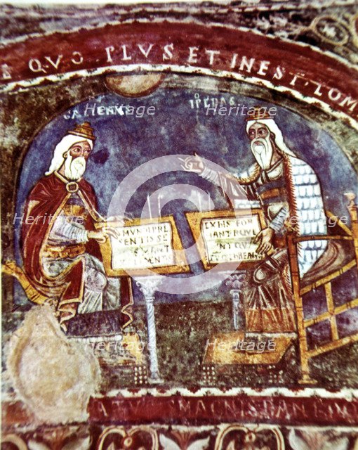 Hippocrates and Galen, physicians, fresco of the Cathedral of  Anagni.