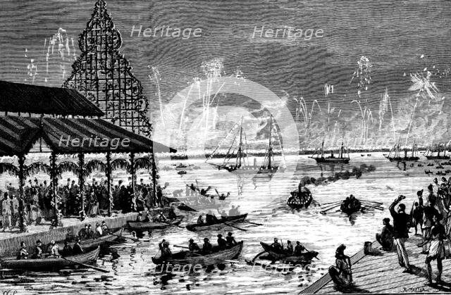 The Duke and Duchess of Connaught at Ceylon: illumination of the Harbour, 1890. Creator: R. Taylor.