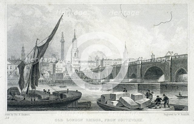 London Bridge (old), London, c1750. Artist: Anon