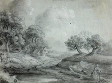 Landscape with Woman and Cows (recto); Sketch of a Landscape (verso), n.d. Creators: Richard Wilson, Thomas Morro.