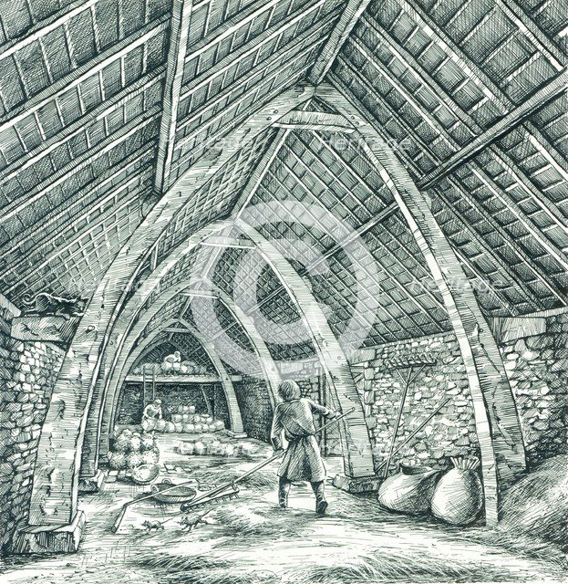 Medieval vicarage barn, Wharram Percy, North Yorkshire, c1988-c2005.  Artist: Peter Dunn.