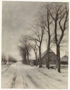 Winter landscape with farmhouse and row of trees, 1860-1892. Creator: Louis Apol.