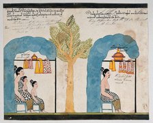 Prince Vessantara and his family live as hermits in separate temples, 1815. Creator: Unknown.