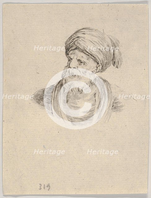Plate 12: bust of an old Turkish man in a turban, looking towards the left, from 'Various ..., 1650. Creator: Stefano della Bella.