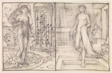 Cupid and Psyche - Two Studies of Venus on the Margin of the Sea and Psyche..., c1860s. Creator: Sir Edward Coley Burne-Jones.