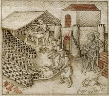 Book of Exodus: Israelites making bricks, mid 15th century. Creator: Unknown.