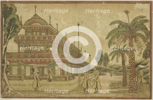 Newly Published Dutch Perspective View: The Tomb of King Mausolus in Asia, c. 1824/25. Creator: Utagawa Kuninaga.