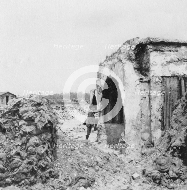 Dugout made of concrete and lined with corrugated iron, World War I, c1914-c1918. Artist: Nightingale & Co