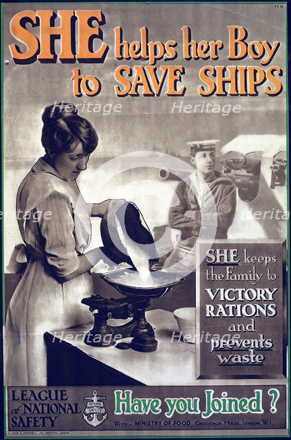 Poster, 'She helps her Boy to Save Ships', 1918. Creator: Clarke & Sherwell.