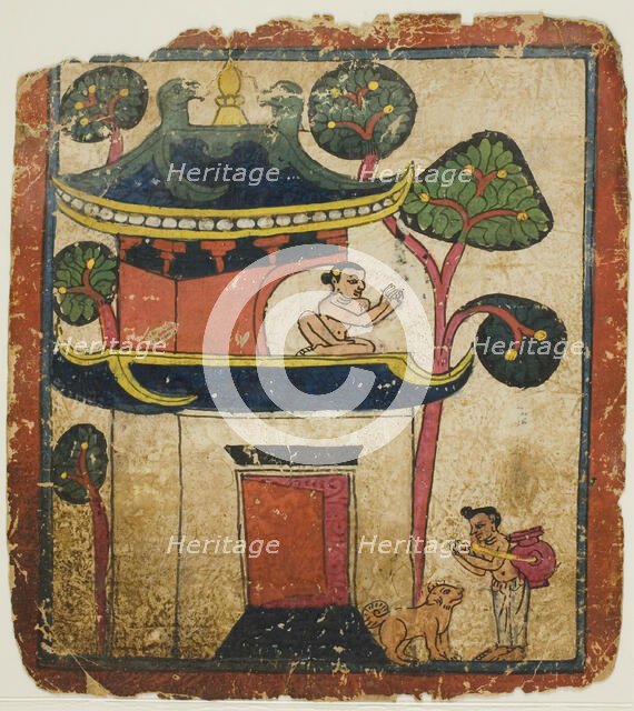 Scene from the Story of Buddha Ushnisha, from a Set of Initiation Cards (Tsakali), 14th/15th cent. Creator: Unknown.
