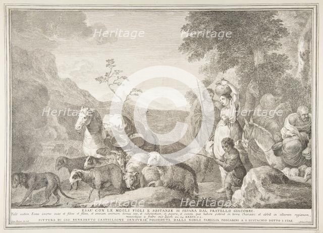 Esau and his family parting ways with Jacob (Esau con le mogli figli e sostanze si sepa..., 1743-63. Creator: Pietro Monaco.