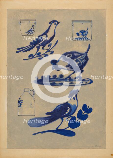 Bird Decorations on Stoneware, 1935/1942. Creator: Charles Caseau.
