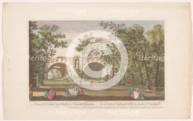 View of an avenue in Vauxhall Gardens in London, 1751. Creator: Edward Rooker.