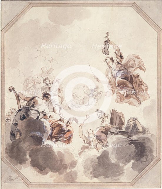 Apollo Enthroned with Minerva and the Muses, 1730. Creator: Jacob de Wit.