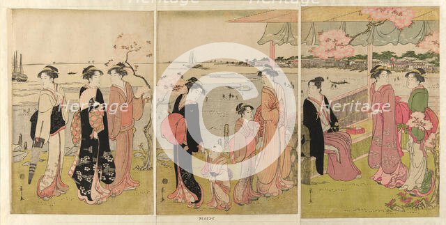 Watching the Shellfish Gathering during Low Tide at Shinagawa..., late 18th-early 19th century. Creator: Hosoda Eishi.