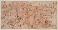 Studies of Warriors, Horsemen, and Lions (recto); Studies of Heads and Nude..., 1528/33. Creator: Perino del Vaga.