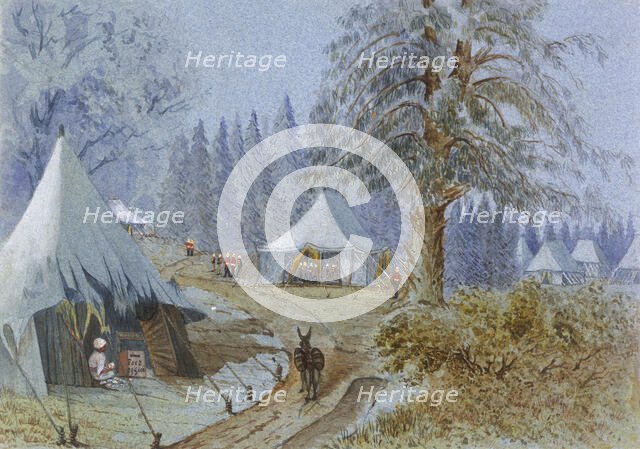 Tents pitched in the woods at Camp Gharreal, Murree, Punjab, 1870s.  Creator: CJ Cramer-Roberts.