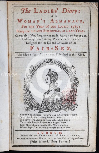 Cover of The Ladies' Diary or the Woman's Almanack, London , 1789.