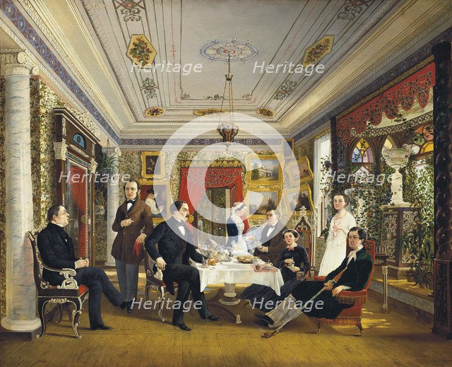 At the Tea Table', 1851. Creator: Voloskov, Alexei Yakovlevich (1822-1882).