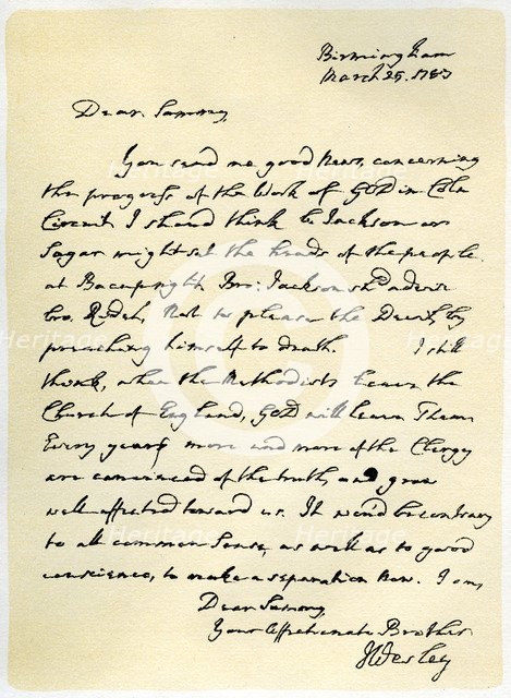 Letter from John Wesley to Samuel Bradburn, 25th March 1783.Artist: John Wesley
