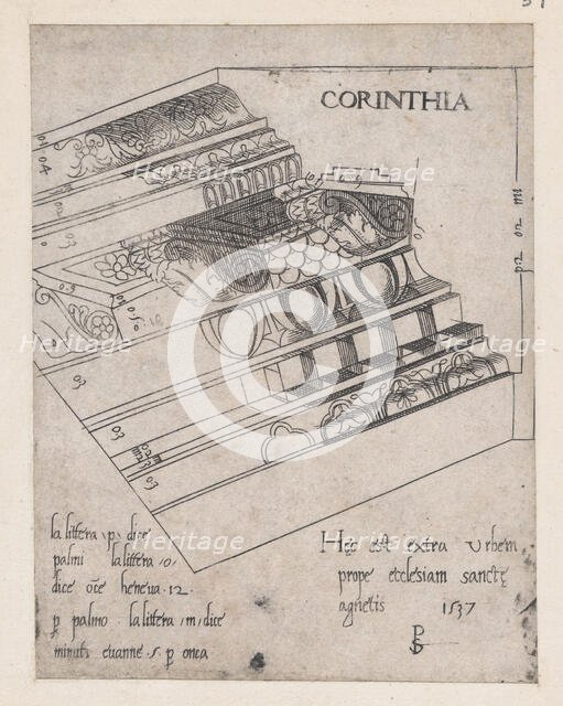 Speculum Romanae Magnificentiae: Corinthian entablature, 1537., 1537. Creator: Master PS.