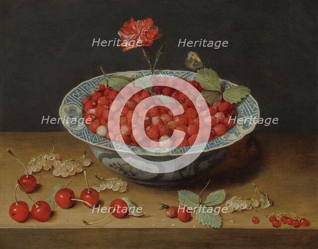 Wild Strawberries and a Carnation in a Wan-Li Bowl, c. 1620. Creator: Jacob van Hulsdonck.