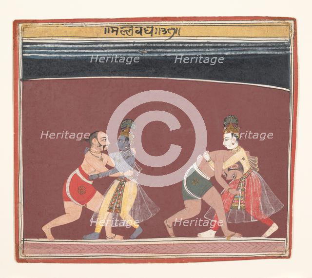 Krishna and Balarama Fight the Evil King Kamsa’s Wrestlers..., ca. 1650. Creator: Unknown.