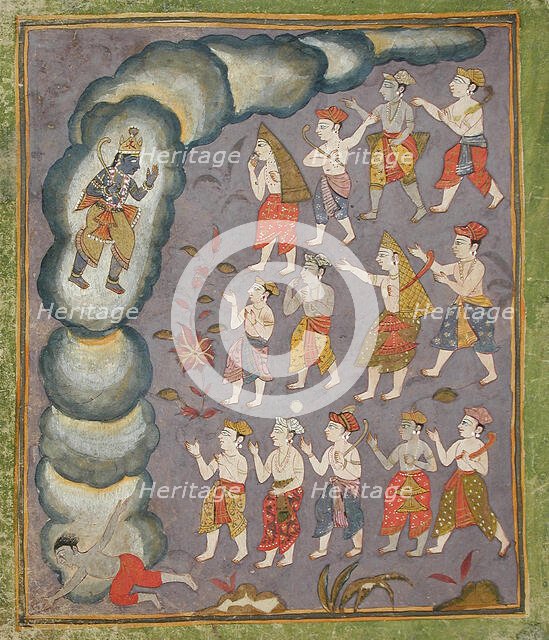 Krishna Kills The Tornado Demon Trinavarta, Folio from the "Tularam"..., between c1625 and c1650. Creator: Unknown.