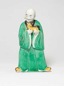 Seated Luohan Holding a Lion, Qing dynasty (1644-1911), c. 19th century. Creator: Unknown.