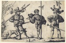 Three German Soldiers Armed with Halberds, c.1510. Creator: Daniel Hopfer.