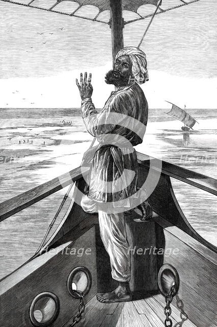 Taking soundings on board a steamer on the Indus, 1876. Creator: Unknown.
