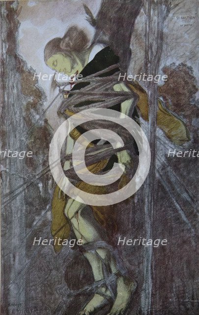 Ida Rubinstein in the play The Martyrdom of St. Sebastian by Gabriele D'Annuzio, 1922. Artist: Bakst, Léon (1866-1924)