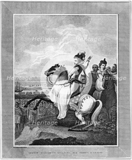 Queen Elizabeth I rallying her troops at Tilbury, 1588, (19th century). Artist: Unknown